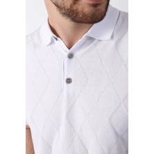 Ferraro Beyaz Polo Yaka Baklava Desen Erkek Pamuk Triko T-Shirt