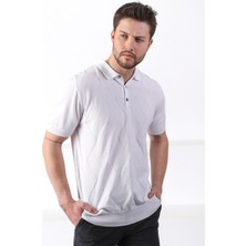 Ferraro Beyaz Polo Yaka Baklava Desen Erkek Pamuk Triko T-Shirt
