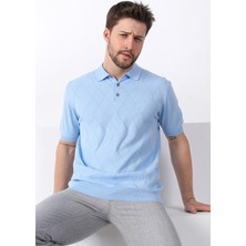Ferraro Buzmavi Polo Yaka Baklava Desen Erkek Pamuk Triko T-Shirt
