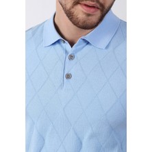 Ferraro Buzmavi Polo Yaka Baklava Desen Erkek Pamuk Triko T-Shirt