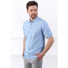 Ferraro Buzmavi Polo Yaka Baklava Desen Erkek Pamuk Triko T-Shirt