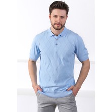 Ferraro Buzmavi Polo Yaka Baklava Desen Erkek Pamuk Triko T-Shirt