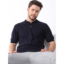Ferraro Lacivert Polo Yaka Baklava Desen Erkek Pamuk Triko T-Shirt