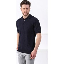 Ferraro Lacivert Polo Yaka Baklava Desen Erkek Pamuk Triko T-Shirt