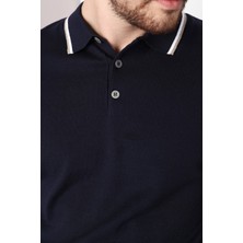 Ferraro Laci/beyaz Yaka Şerit Düğmeli Erkek Pamuk Triko T-Shirt