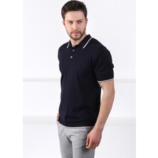 Ferraro Laci/beyaz Yaka Şerit Düğmeli Erkek Pamuk Triko T-Shirt