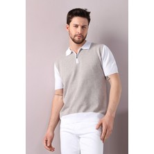 Ferraro Beyaz/bej Polo Yaka Desenli Erkek Pamuk Triko T-Shirt