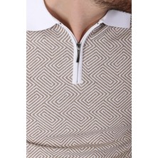 Ferraro Beyaz/bej Polo Yaka Desenli Erkek Pamuk Triko T-Shirt