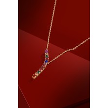 Frnch Renkli Sıralı Zirkon Taşlı Kadın Kolye FRJ30421-521-G