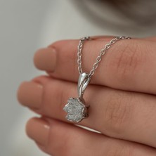 Ervanur Gümüş Kaplama Beyaz Zirkon Taşlı Lotus Çiçeği Kadın Kolye
