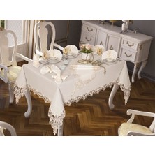 Çeyiz Diyarı Neslihan Masa Örtüsü 160X260 cm 26 Parça Krem