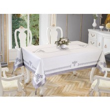 Çeyiz Diyarı Lale Baskılı Dikdörtgen Masa Örtüsü Silver 160X260 cm