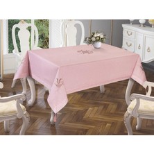 Çeyiz Diyarı Lale Nakışlı Masa Örtüsü Pudra Pudra