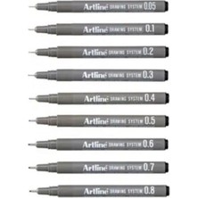 Artline Siyah Teknik Çizim Kalemi 9'lu Set Ergonomik Tasarım ile Yüksek Kaliteli Mürekkep