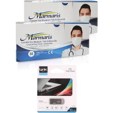 3 Katlı Meltblown Filtreli Cerrahi Maske 2 Kutu + 16GB Linktech Flash
