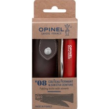 Opinel Inox 8 No Deri Kılıflı Paslanmaz Çakı (Kırmızı)