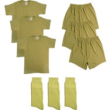 Single Sword Erkek Askeri 3'lü Yarım Kol Fanila + 3'lü Boxer Paçalı Don + 3'lü Çorap Seti