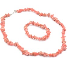 Murty99 Doğal Kırık Taş Rodokrozit Taşı Bileklik ve Kolye Seti