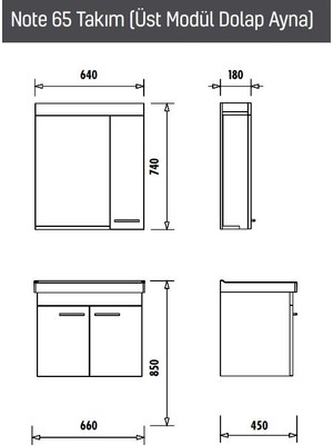 Creavit Note Banyo Dolabı Alt Modül + Üst Modül 65 cm Everest