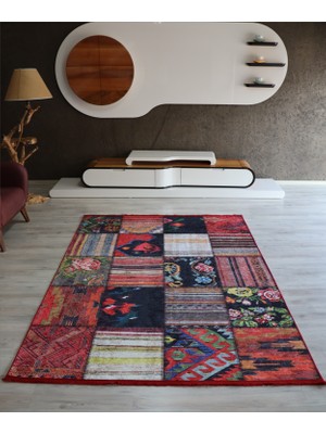 Patchwork Dijital Baskı Dekoratif Salon Halısı Makinede Yıkanabilir Kırkyama Kilim Kaymaz Taban Kırmızı Yolluk Modern Mutfak Halı Modelleri