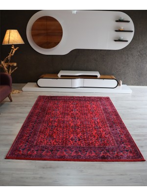 Afgan Kırmızı Salon Halısı Makinede Yıkanabilir Mutfak Halısı Modern Yolluk Dekoratif Kaymaz Taban Kilim