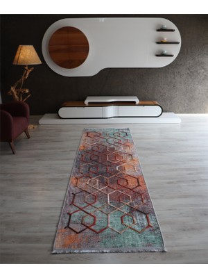 Arte Nakışlı Dekoratif Turuncu Yeşil Salon Halısı Modern Mutfak Halısı Makinede Yıkanabilir Kaymaz Yolluk Butik Kilim Modelleri