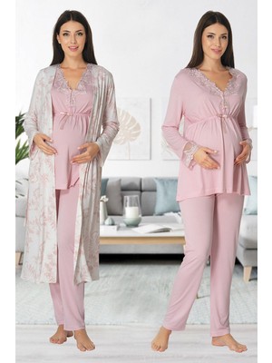 Effortt Pudra Renkli Lohusa Pijama Takımı %85 Pamuk Emzirme Özellikli Rahat Kullanım