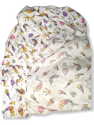 Bebek Özel Bebek ve Çocuk Beyaz Pamuk Unicorn Desenli Lastikli Çarşaf 70X130 cm