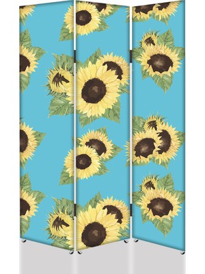 DEKOBUL Çiçek Desenli 3 Kanat Tekerlekli Kanvas Paravan