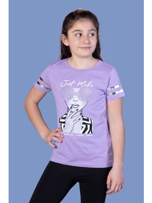 Toontoy Kids Kız Çocuk Baskılı Taş Işlemeli Arkası Tül Detaylı T-Shirt