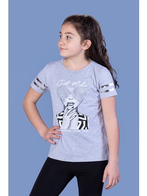 Toontoy Kids Kız Çocuk Baskılı Taş Işlemeli Arkası Tül Detaylı T-Shirt