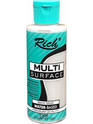 Rich Multi Surface Country Gri 2308 Akrilik Boya 120 cc Her Yüzey İçin Su Bazlı Profesyonel