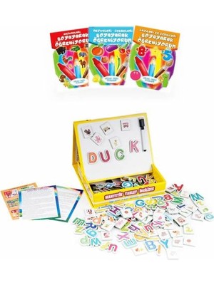 Masho Trend Manyetikli Harfli Tablet Yazı Tahtası + 3 Boyama Kitabı - Mıknatıs Harfler - Mıknatıslı Tablet Kutu