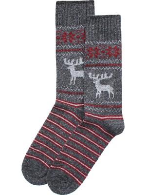 Unlimited Legwear 3lü Kalın Kışlık Yünlü Kırmızı Erkek Çorap Seti
