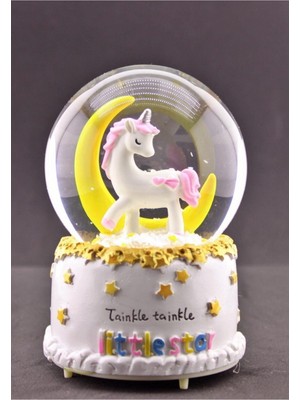 Star Global Little Star Unicorn Ay Kar Küresi Orta Boy Işıklı Müzikli 12CM