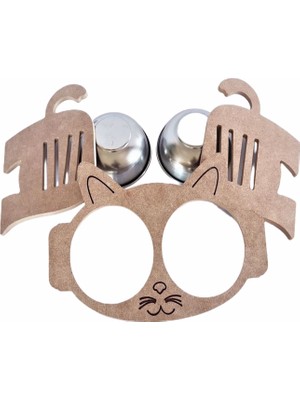 Liva Ahşap Metal Kase Ahşap Kedi Mama ve Su Kabı 4 Aşamalı