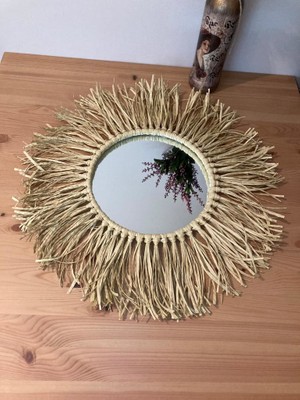 Bohem Tarz Dekoratif Rafya Ayna