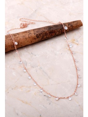 Sümer Telkari Sıra Taşlı Sallantılı Rose Gümüş Kolye 7103