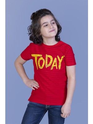 Toontoy Erkek Çocuk Örgü Kumaş Detaylı Today Baskılı T-Shirt
