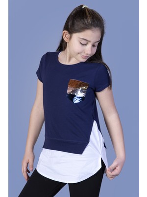 Toontoy Kids Kız Çocuk Göğsü Cepli Pul Nakışlı Tunik