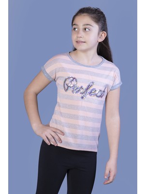 Toontoy Kız Çocuk Perfect Nakışlı Kolları Inci Detaylı Tişört
