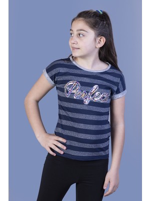 Toontoy Kız Çocuk Perfect Nakışlı Kolları Inci Detaylı Tişört