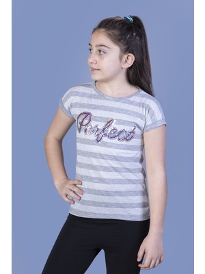 Toontoy Kız Çocuk Perfect Nakışlı Kolları Inci Detaylı Tişört