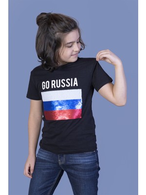 Toontoy Erkek Çocuk Go Russia Nakışlı T-Shirt Siyah 7 Yaş K-272