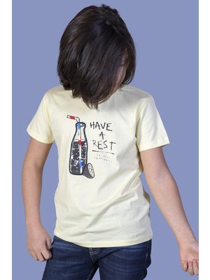 Toontoy Kız Çocuk Cola Baskılı T-Shirt Sarı 8 Yaş
