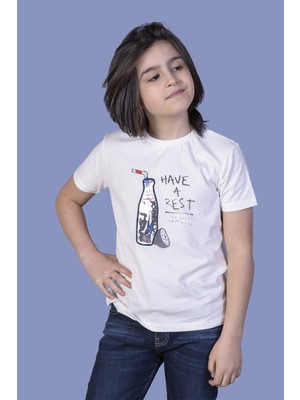 Toontoy Kız Çocuk Cola Baskılı T-Shirt Ekru 6 Yaş