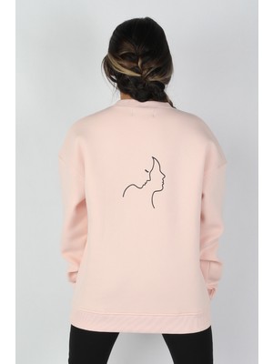 Balins Kadın Sıfır Yaka Baskılı 3 Iplik Sweatshirt Pembe