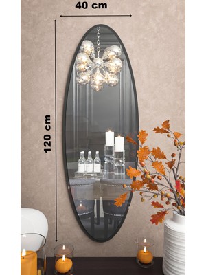 Rivomo Siyah Elips 120X40 Dekoratif Boy Aynası