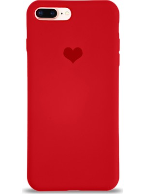 Case World Apple iPhone 8 Plus Kılıf Kalp Logolu Altı Kapalı Içi Kadife Lansman Kılıf Arka Kapak - Kırmızı