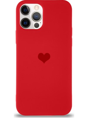 Case World Apple iPhone 12 Pro Kılıf Kalp Logolu Altı Kapalı Içi Kadife Lansman Kılıf Arka Kapak - Kırmızı
